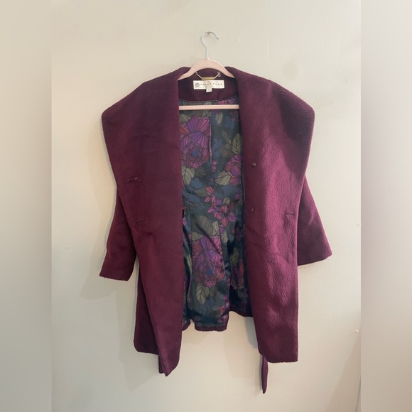 Trina Turk Maroon Wool and Alpaca Coat with Cinched Waist and Collar - Picture 6 of 10